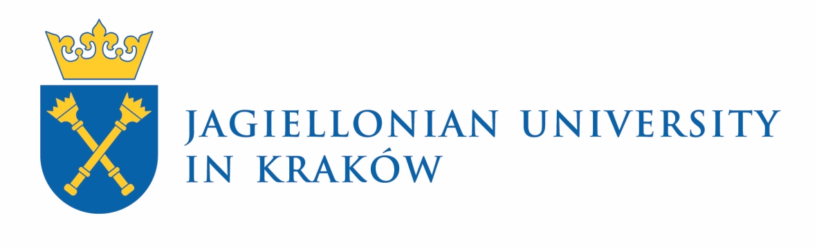 Coat of arms of the Jagiellonian University - two crossed golden scepters on a blue shield topped with a crown
